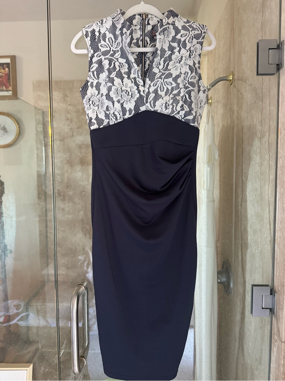 Jolie Navy Dress with White Lace Bodice